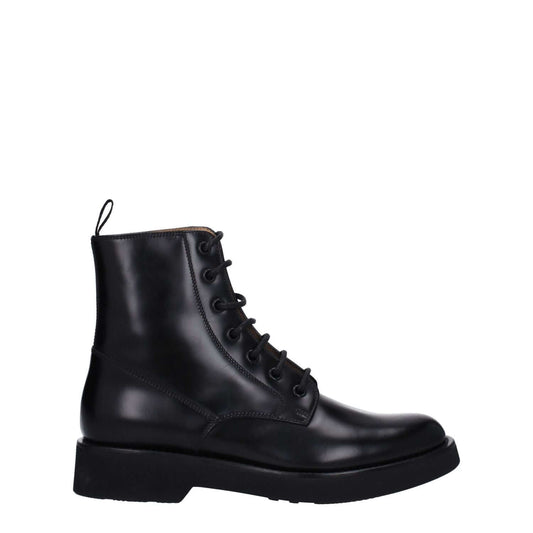 Church's Black Leather Ankle Boots with vintage aged effect, lace-up closure, rubber sole, and round toe for a casual style.