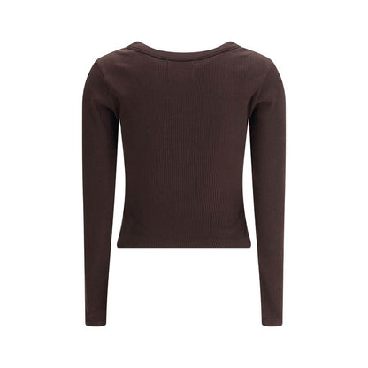 Back view of Citizens of Humanity Brown Cotton Top with ribbed design, long sleeves, and round neckline for AW25 slim fit.