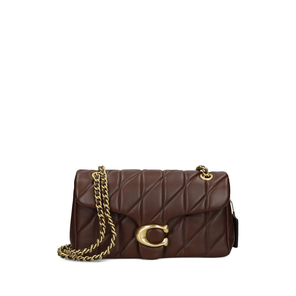 Coach Tabby 26 Shoulder Bag in chestnut brown quilted nappa leather with chain-link strap and C logo.