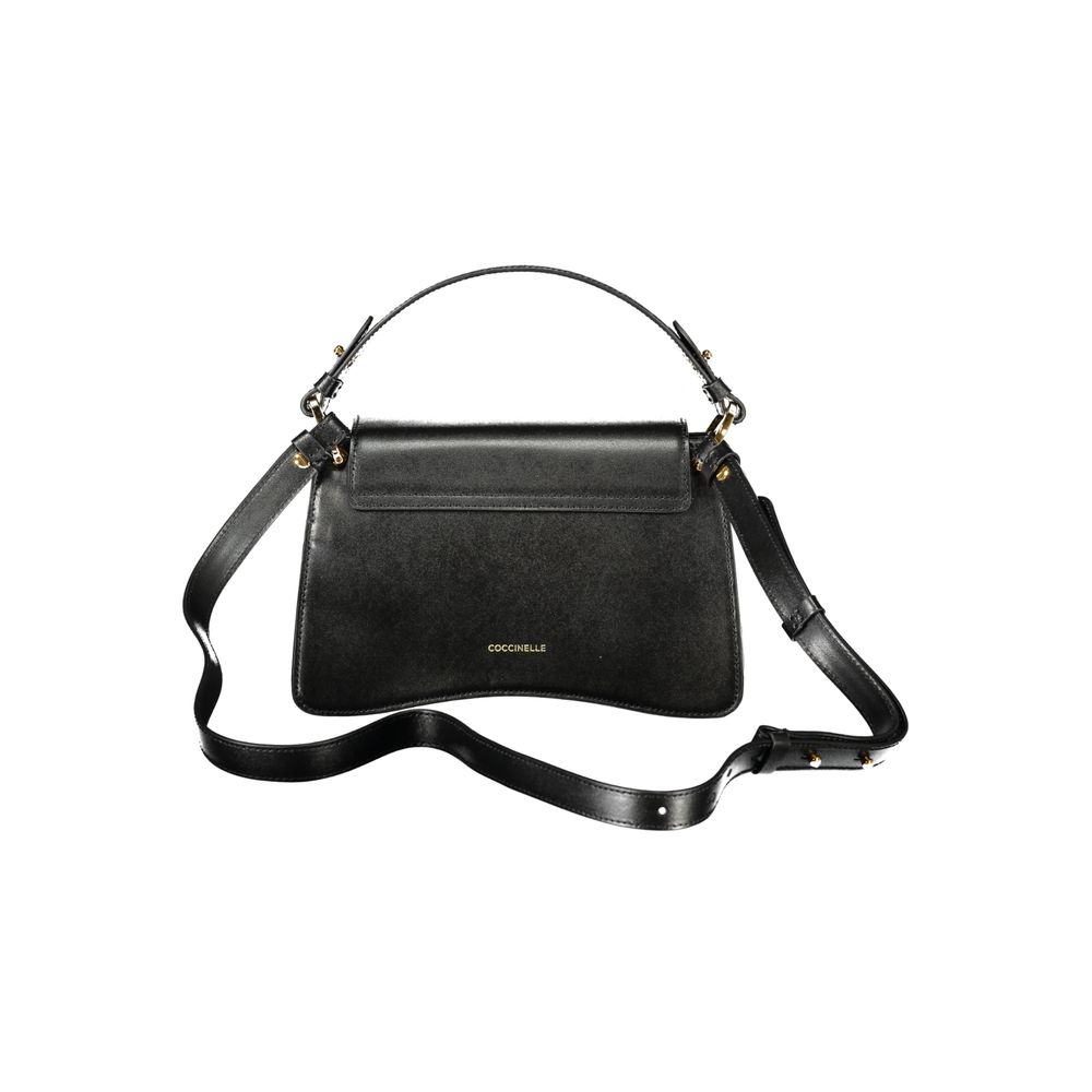 Coccinelle Black Leather Women Handbag with adjustable shoulder strap and removable handle.