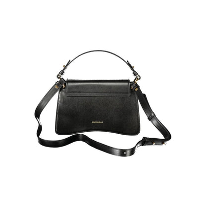 Coccinelle Black Leather Women Handbag with adjustable shoulder strap and removable handle.