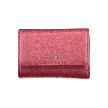 Coccinelle Purple Leather Women Wallet, Italian-crafted with iconic logo, featuring multiple compartments, card slots, and coin pocket.