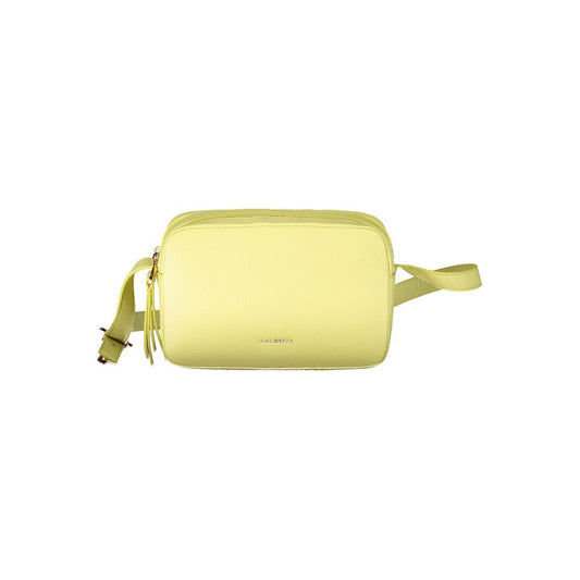 Coccinelle Yellow Leather Handbag with adjustable shoulder strap, two compartments, and zip closure.