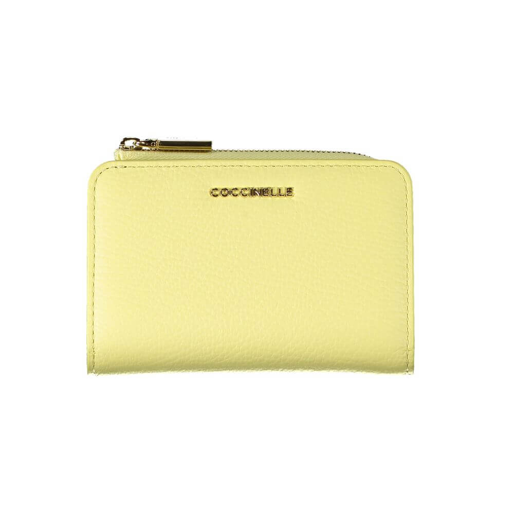 Coccinelle Yellow Leather Wallet with card spaces, coin purse, zip, automatic closure, and logo detailing
