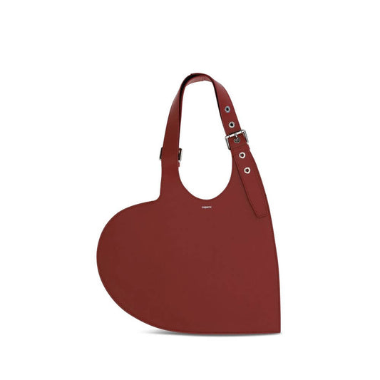 Coperni Bordeaux Calf Leather Bos Taurus Shoulder Bag with heart shape and belted handle in bold red leather, perfect for AW25 season.