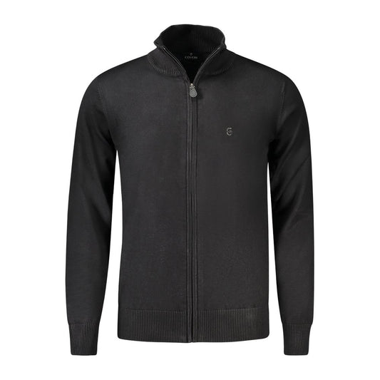 Coveri Moving Black Nylon Sweater with long sleeves, zip, and logo embroidery.