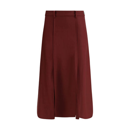 Crida Milano Bordeaux Wool Midi Skirt with central pleats for elegant silhouette.