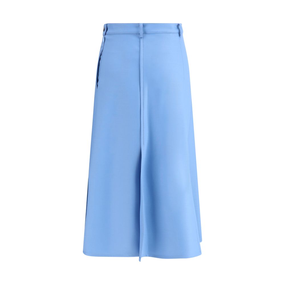 Crida Milano Light Blue Wool Midi Skirt with central pleats, elegant design