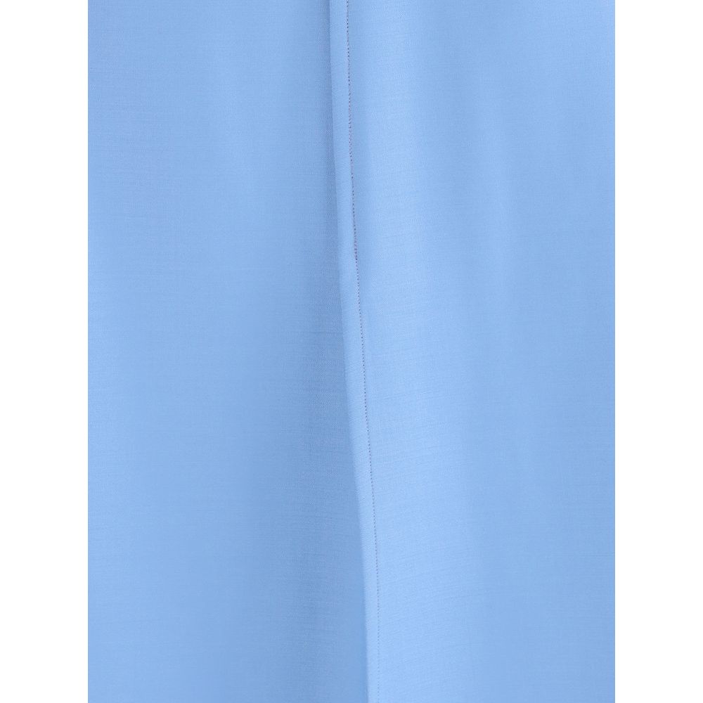 Close-up of Crida Milano Light Blue Wool Midi Skirt fabric texture showing fine faille material and elegant structure.