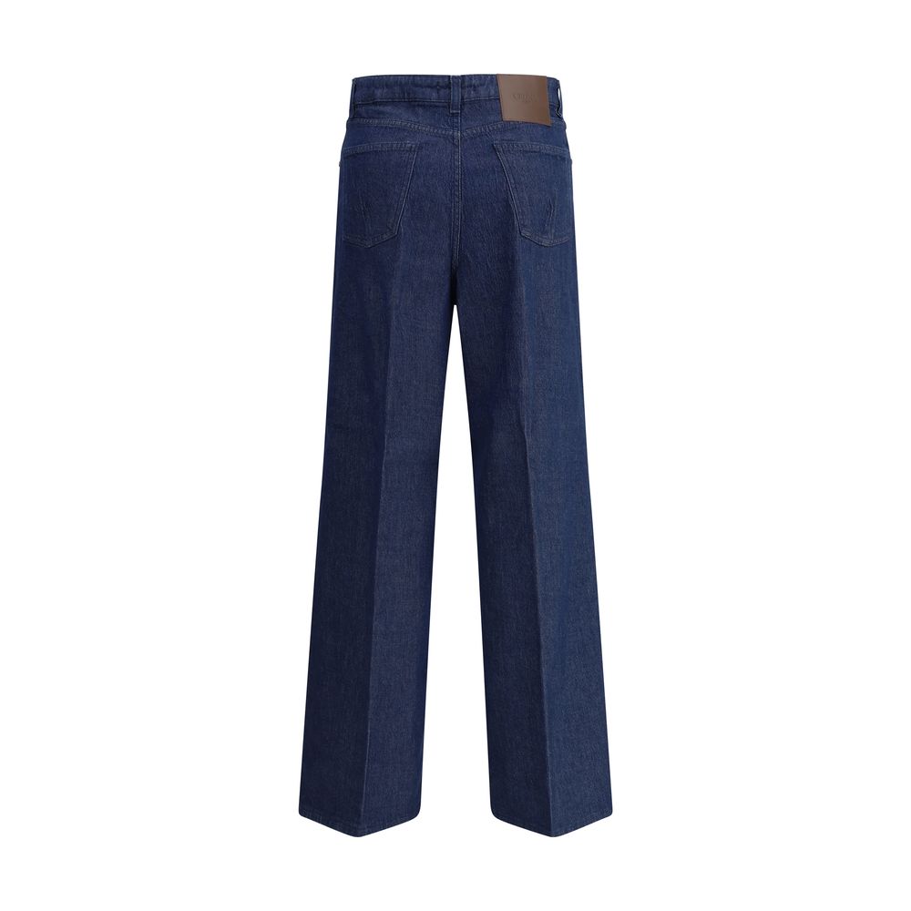 Back view of Cruna Blue Cotton Relaxed Fit Jeans with wide leg and five pockets for a casual look.