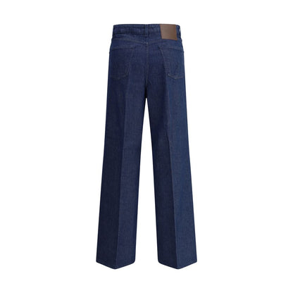 Back view of Cruna Blue Cotton Relaxed Fit Jeans with wide leg and five pockets for a casual look.