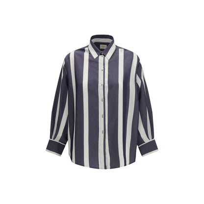 Cruna Blue Viscose Pattern Shirt