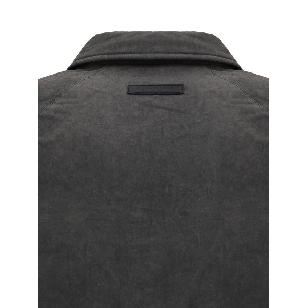 Back view of Daily Paper Gray Cotton Bomber showing collar detail and fabric texture, designed for comfort and style in SS25 collection.