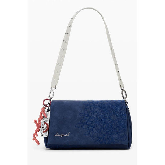 Desigual Blue Polyethylene Women Handbag with embroidery and adjustable strap, featuring creative design and versatility for modern fashion.