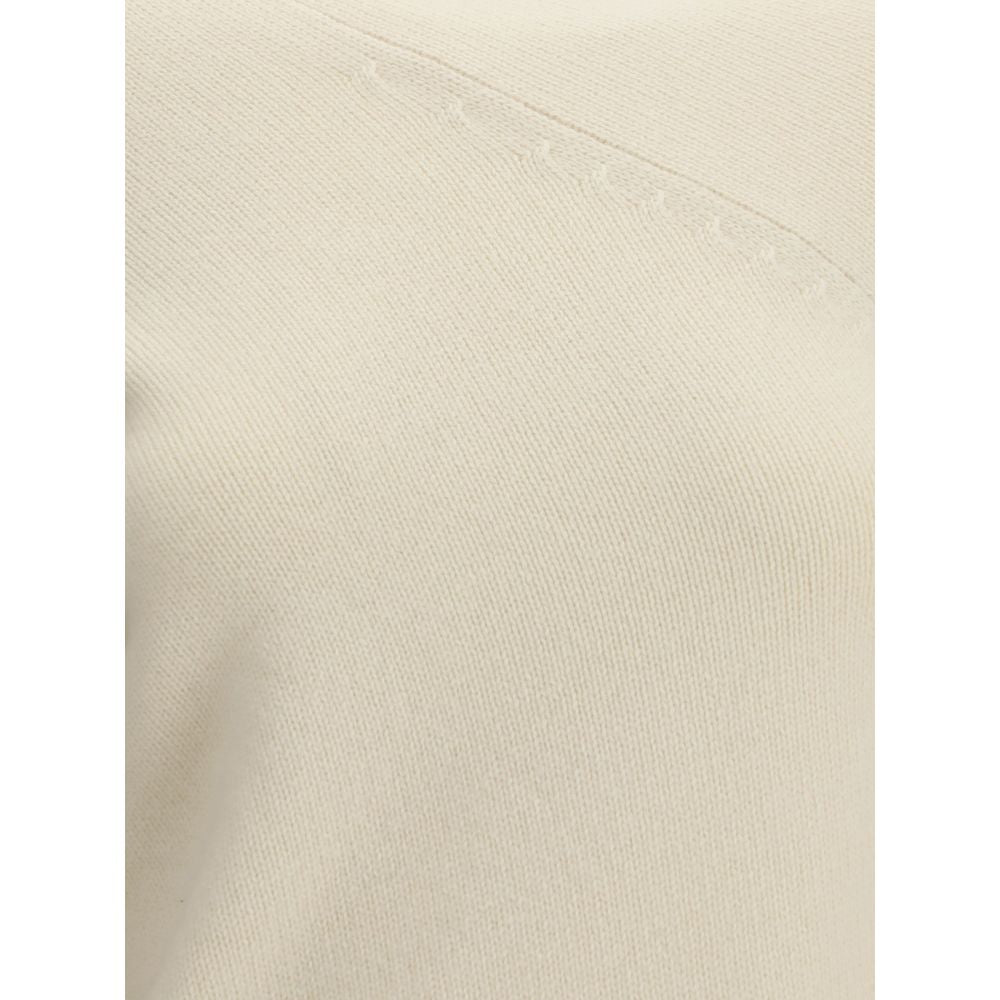 Close-up texture of Di Stavnitser White Cashmere Sweatshirt, highlighting wool blend fabric and stitching details.