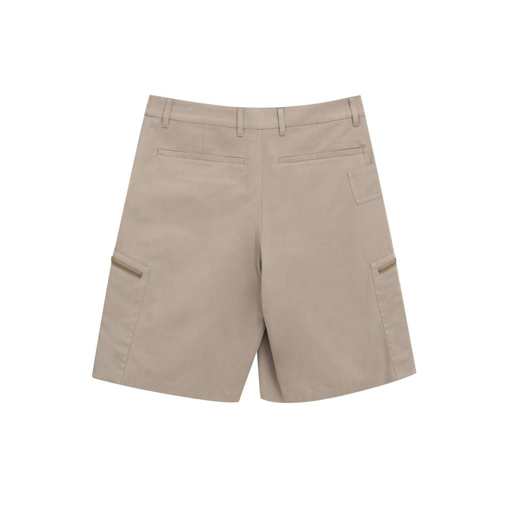 Dior Beige Cotton Cargo Shorts with side zipper pockets and velcro closure, rear view displaying back pockets.