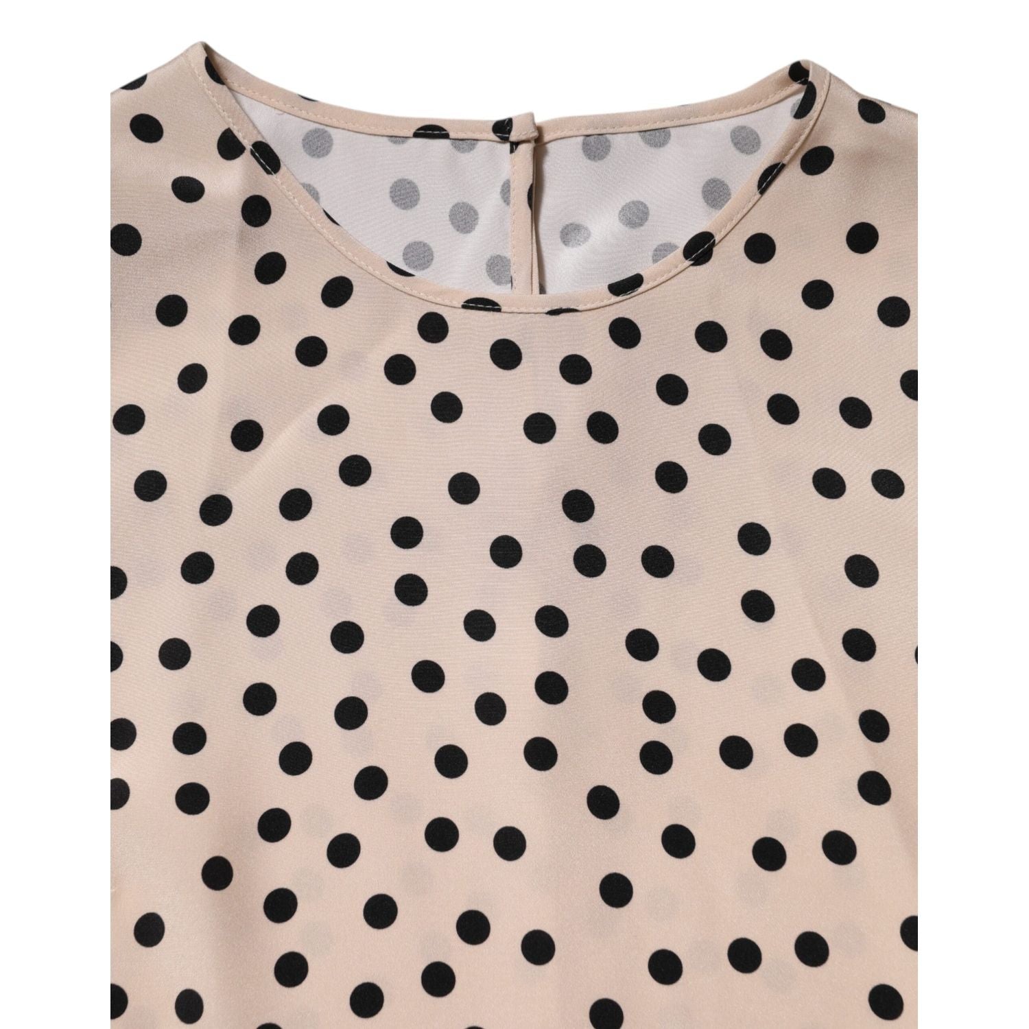 Dolce & Gabbana Beige Black Polka Dot Silk Short Sleeve Blouse Top