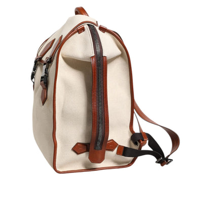 Dolce & Gabbana Beige Brown Canvas Leather Travel Back Pack Bag