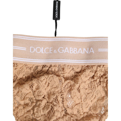 Dolce & Gabbana Beige Lace Logo Elastic Waist Thong Tanga Underwear