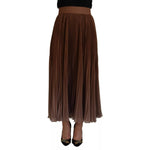 Dolce & Gabbana Beige Longuette Plisse Chiffon Midi Skirt with pleated design and high waist, elegant fashion for autumn.