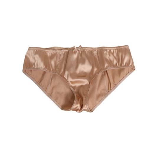 Dolce & Gabbana Beige Silk Satin Floral Lace Panty Brief Underwear