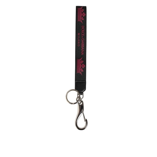 Dolce & Gabbana Black Burgundy Nylon DG Logo Crown Holder Keychain Keyring