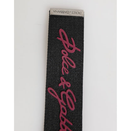 Dolce & Gabbana Black Burgundy Polyester DG Logo Men Keychain Keyring