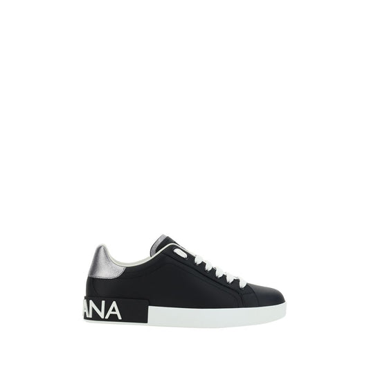 Dolce & Gabbana Black Calf Leather Bos Taurus Low Top Sneakers