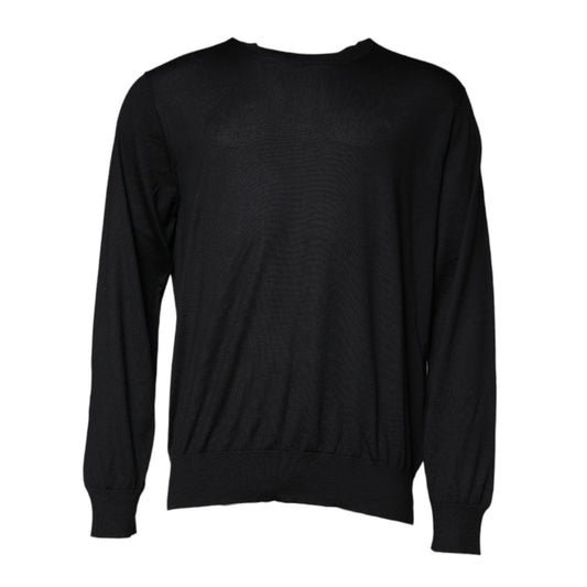 Dolce & Gabbana Black Cashmere Crew Neck Pullover Sweater with minor defect on left sleeve, 100% cashmere, luxury fashion made in Italy