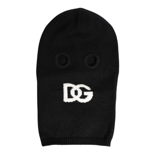 Dolce & Gabbana Black Cashmere Knitted Ski Mask Balaclava Hat with logo detailing