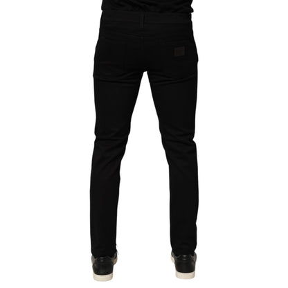 Dolce & Gabbana Black Cotton Blend Skinny Men Trouser Pants