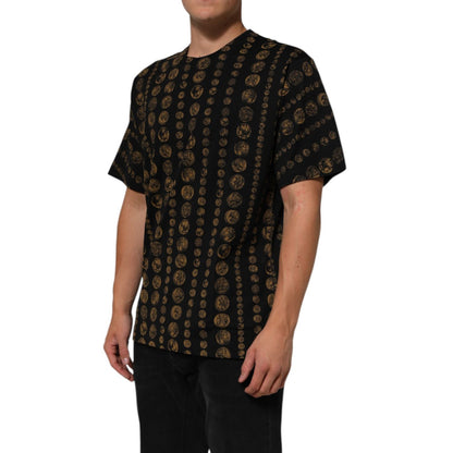 Dolce & Gabbana Black Cotton Coin Print Crew Neck T-shirt