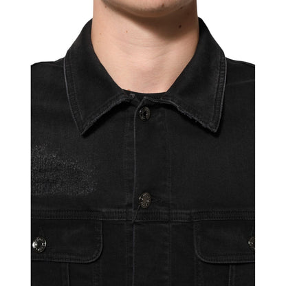 Dolce & Gabbana Black Cotton Denim Stretch Button Up Jacket
