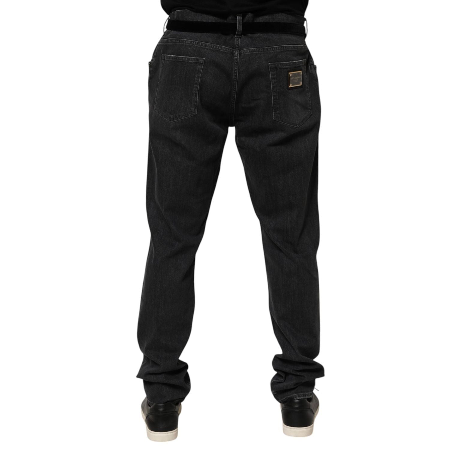 Dolce & Gabbana Black Cotton Slim Fit Distressed Ripped Logo Jeans