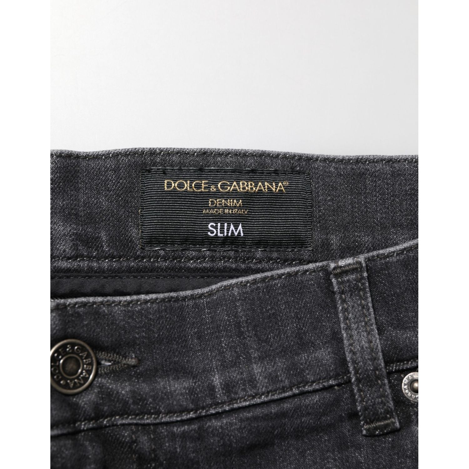Dolce & Gabbana Black Cotton Slim Fit Distressed Ripped Logo Jeans