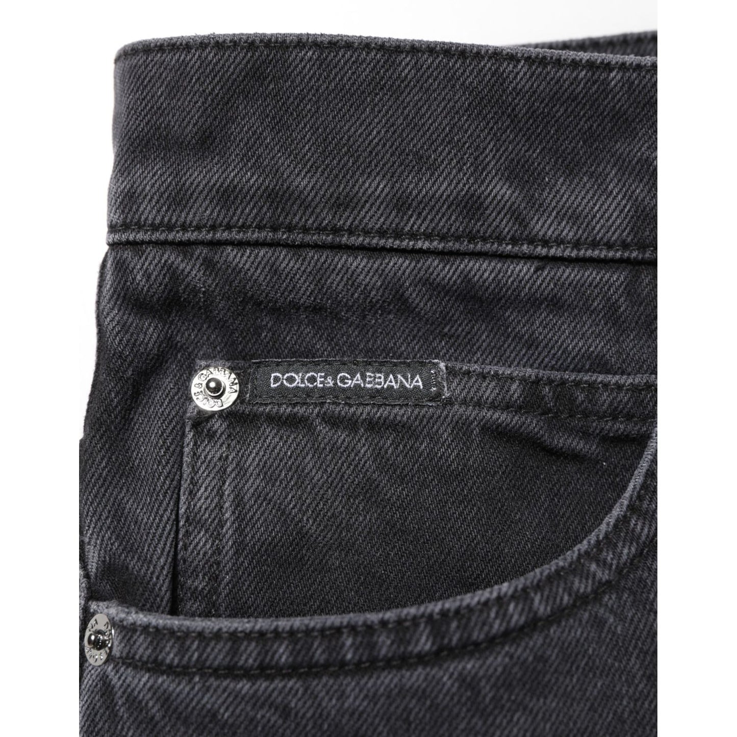 Dolce & Gabbana Black Denim Wide Leg Relaxed Fit Pants Jeans