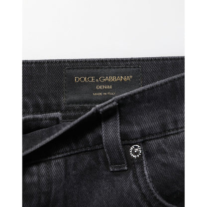 Dolce & Gabbana Black Denim Wide Leg Relaxed Fit Pants Jeans