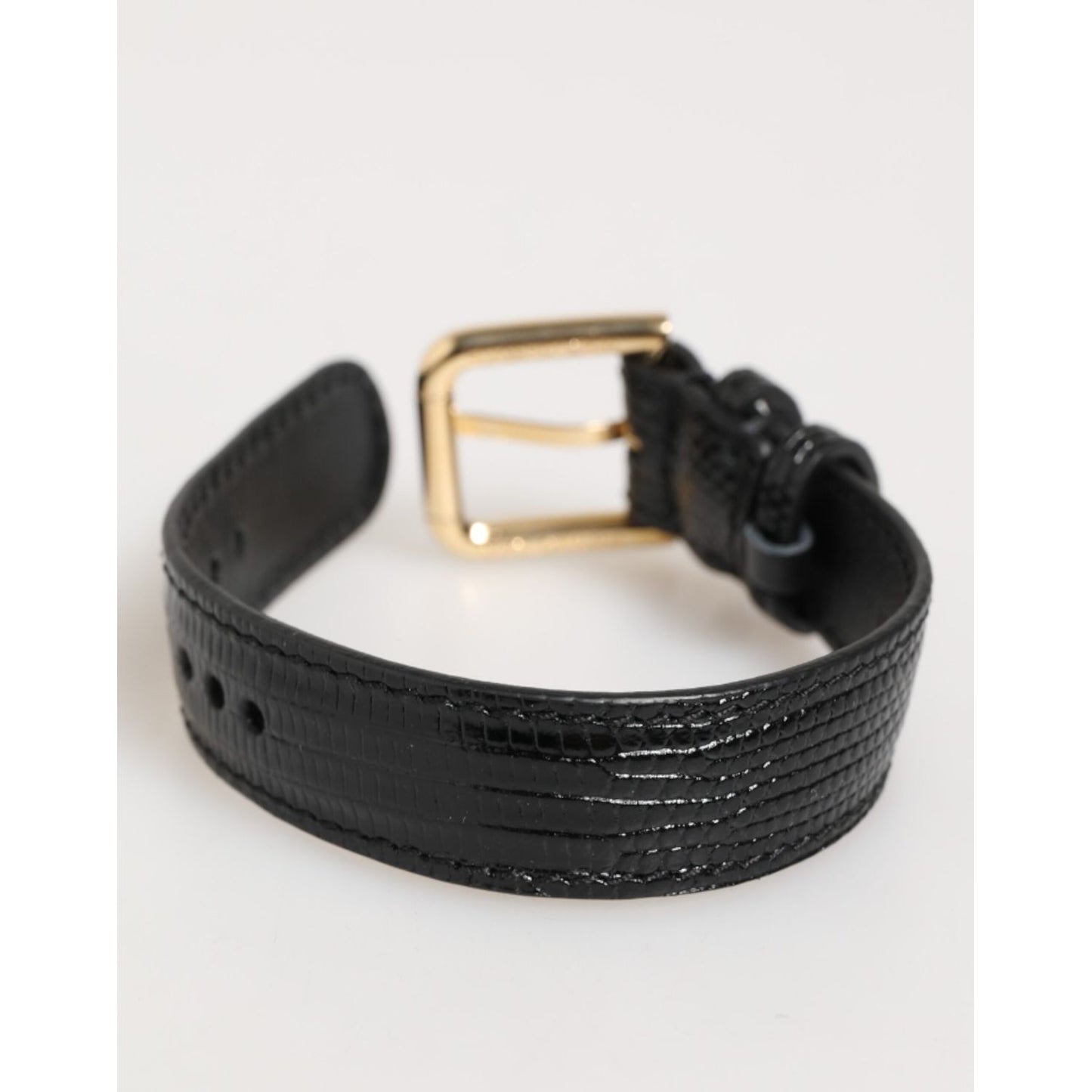 Dolce & Gabbana Black Embossed Leather Gold Buckle Belt Strap Bracelet