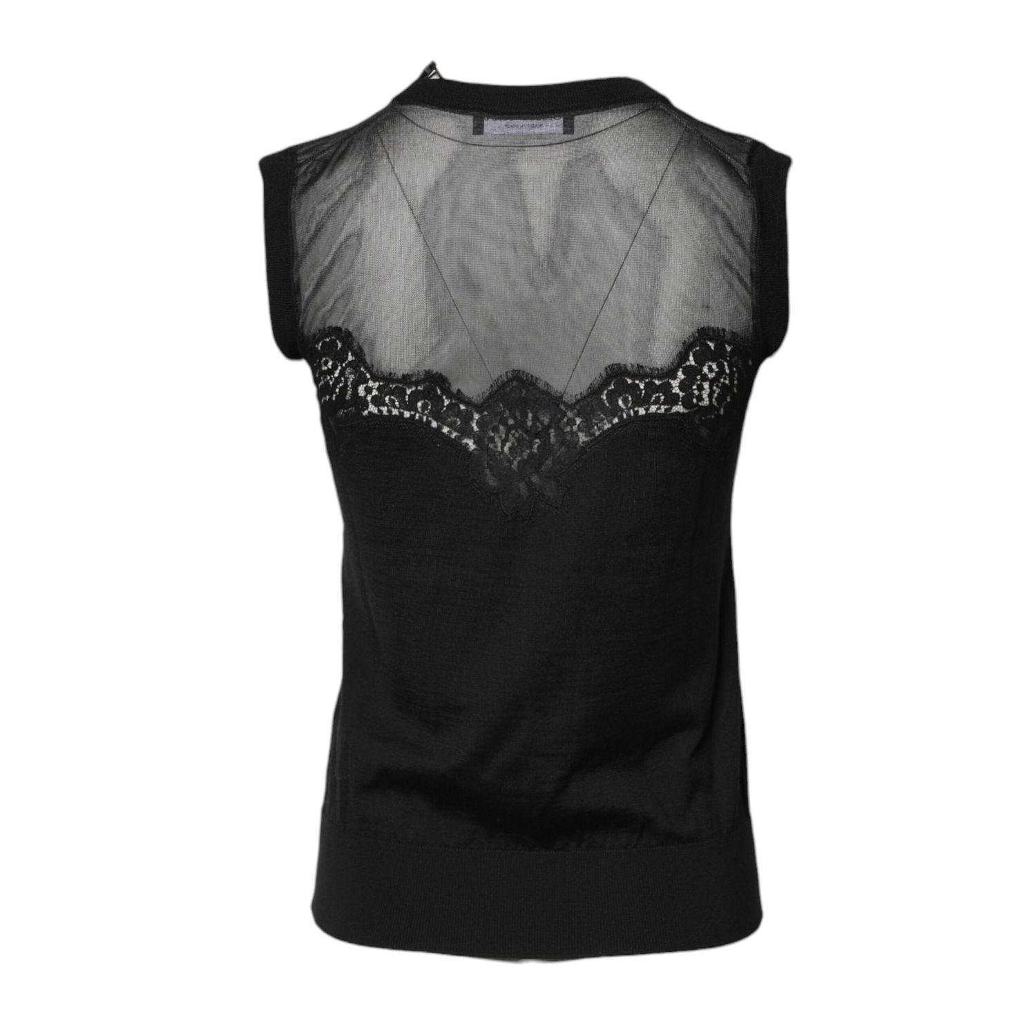 Dolce & Gabbana Black Lace Sheer Crew Neck Sleeveless Top