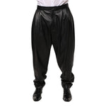 Dolce & Gabbana Black Lamb Leather Trousers Men Pants with button and zip closure, side and back pockets, and logo detailing.