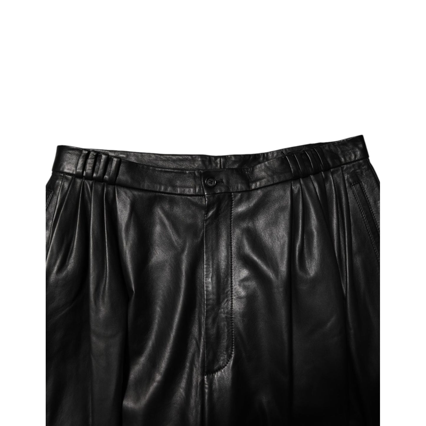 Dolce & Gabbana Black Lamb Leather Trousers Men Pants with button and zip closure, crafted from supple lambskin for a sleek look.