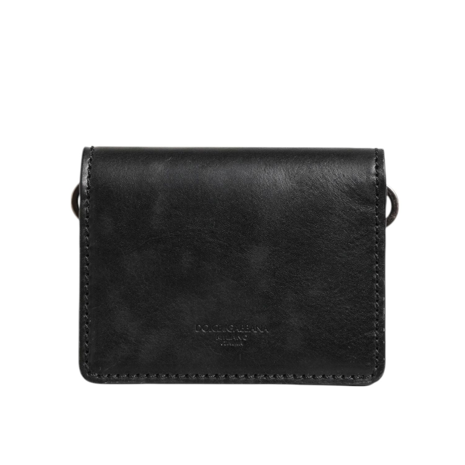 Dolce & Gabbana Black Leather Bifold Card Holder Mens Coin Purse Key Clip Wallet