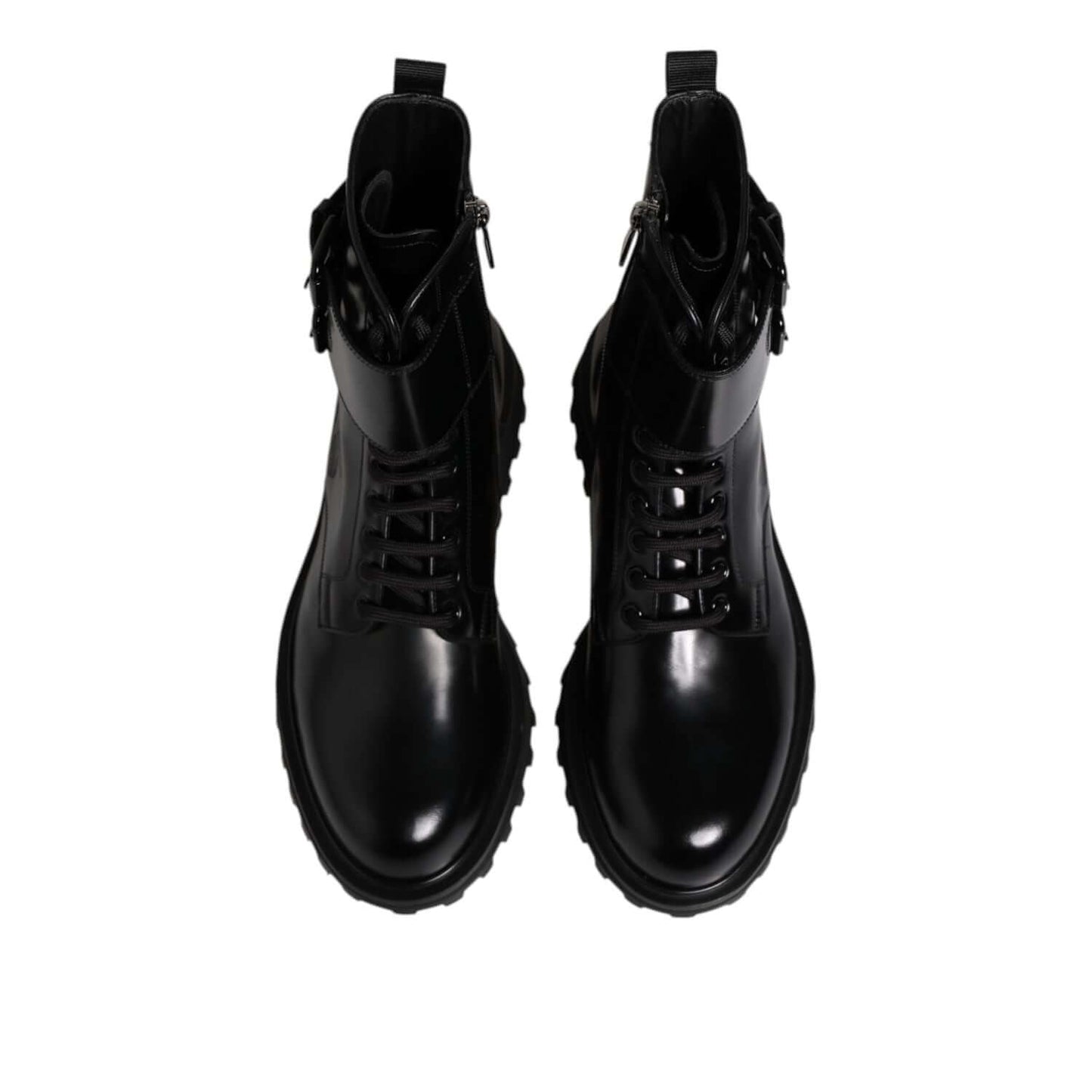 Dolce & Gabbana Black Leather Lace Up Mid Calf Boots Shoes