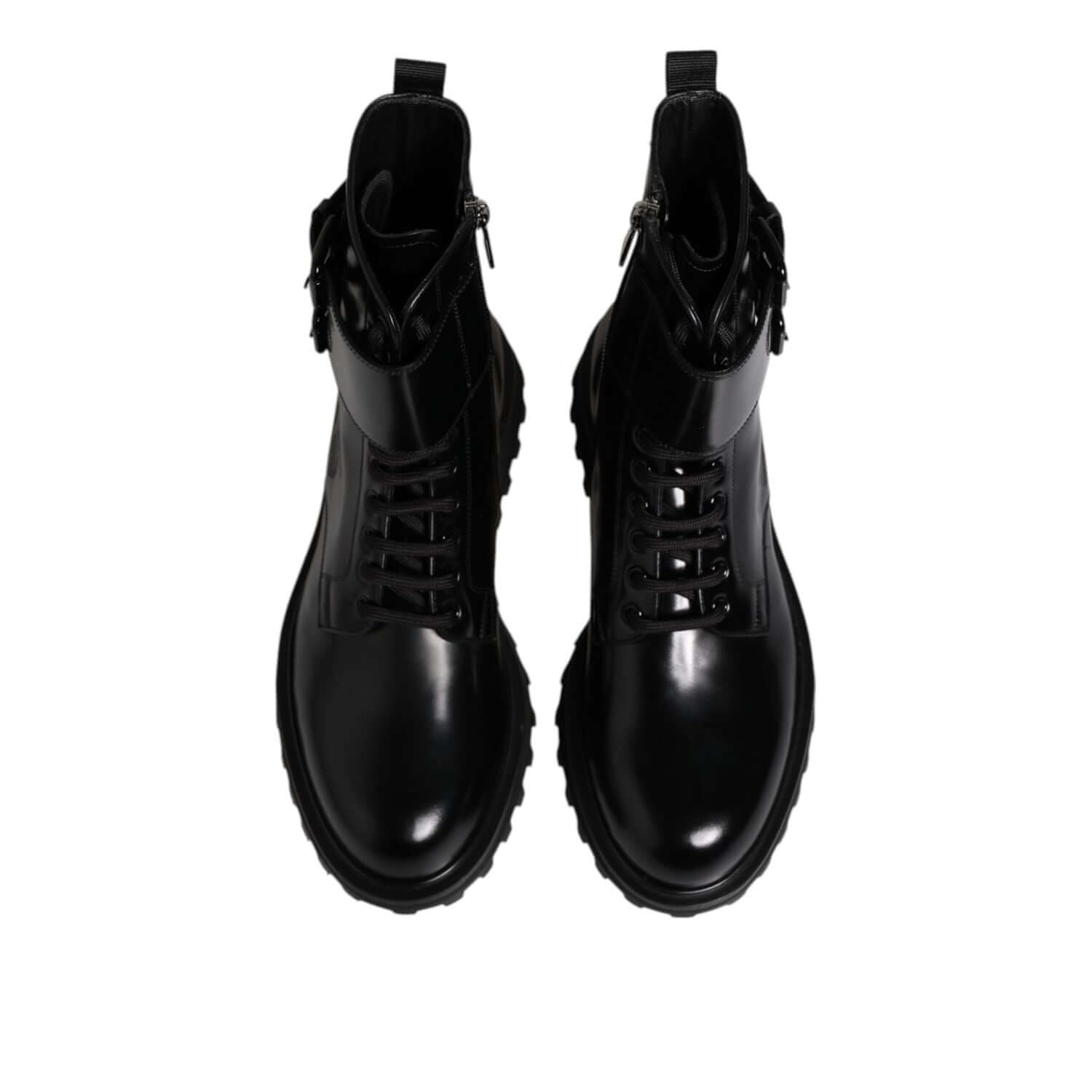 Dolce & Gabbana Black Leather Lace Up Mid Calf Boots Shoes