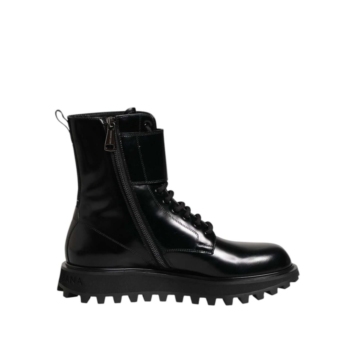 Dolce & Gabbana Black Leather Lace Up Mid Calf Boots Shoes