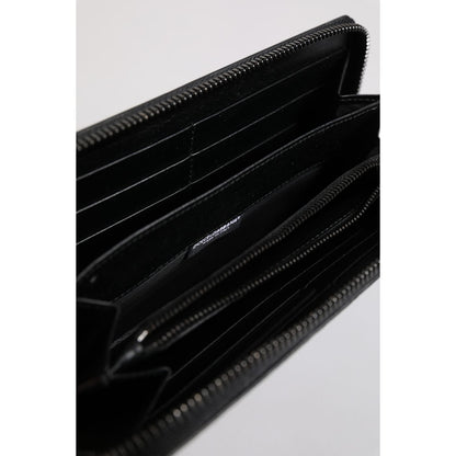 Dolce & Gabbana Black Leather Logo Plaque Zip Around Continental Wallet