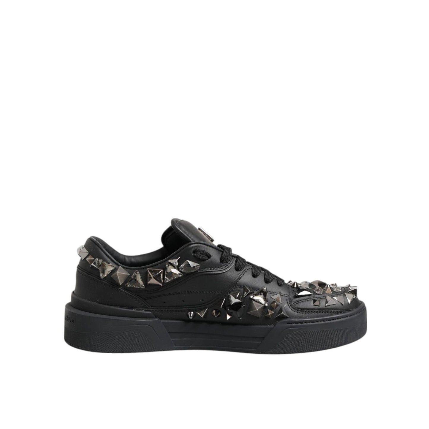 Dolce & Gabbana Black Leather Studded Low Top Sneakers Shoes