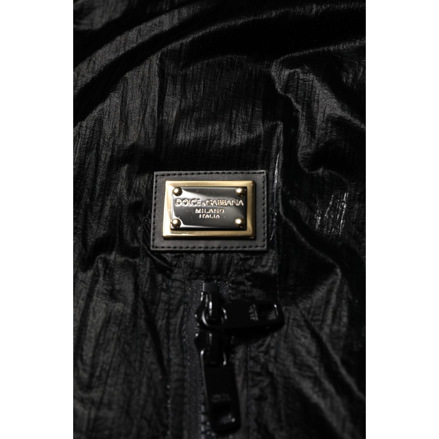 Dolce & Gabbana Black Logo Full Zip Hooded Quilted Jacket