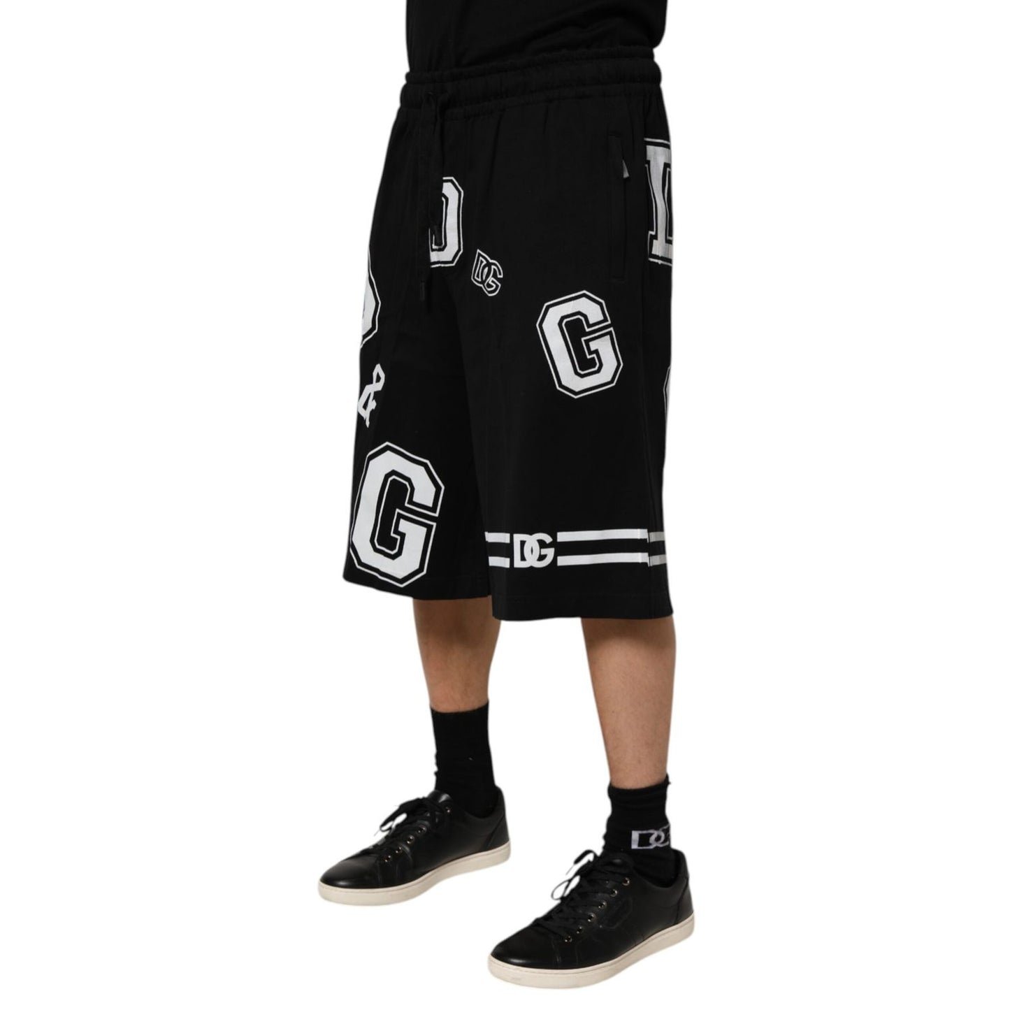 Dolce & Gabbana Black Logo Print Cotton Casual Bermuda Short, stylish and comfortable for everyday wear.