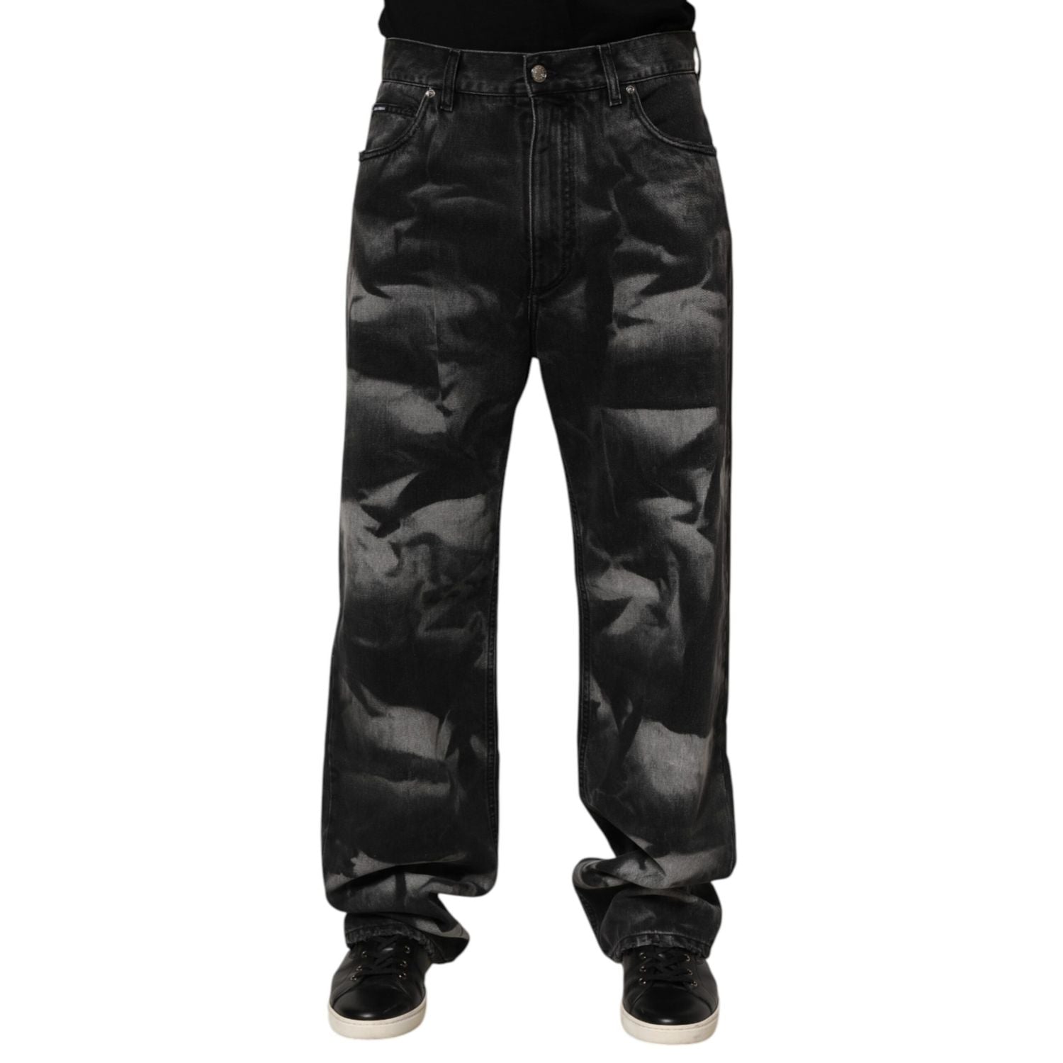 Dolce & Gabbana Black Marbled Effect Straight Men Denim Jeans